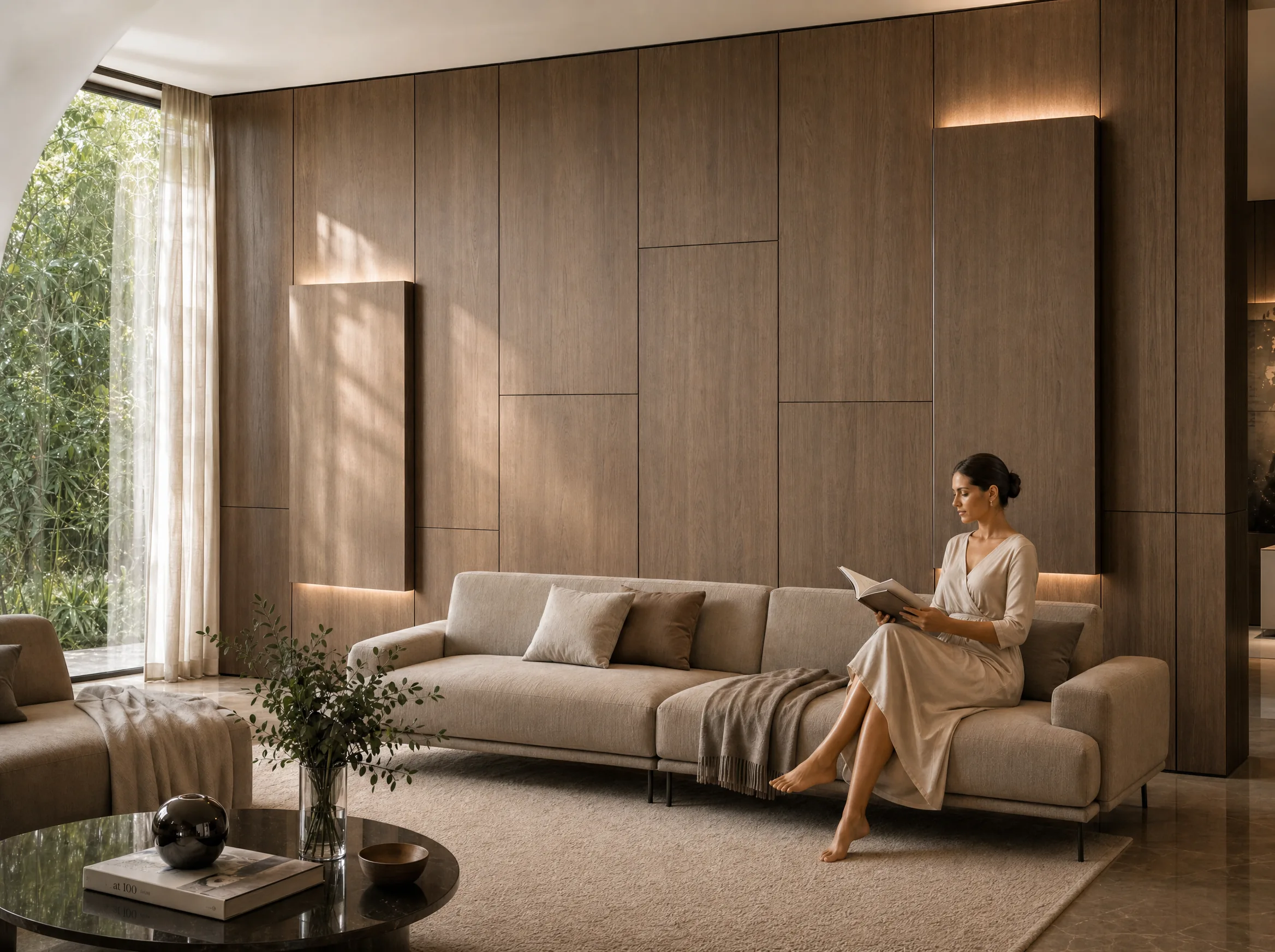 Parete IconicWall in legno con living elegante